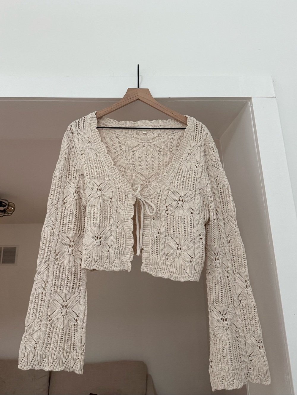 Crochet Tie-Front Women's Sweater Cardigan